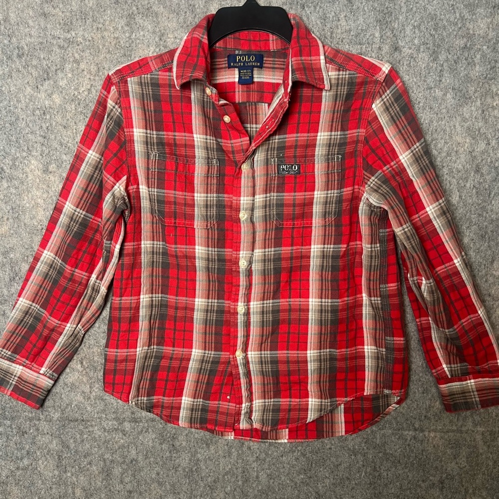 Polo Ralph Lauren Kid Boy Size M (10-12) Plaid Red Long sleeve button down shirt